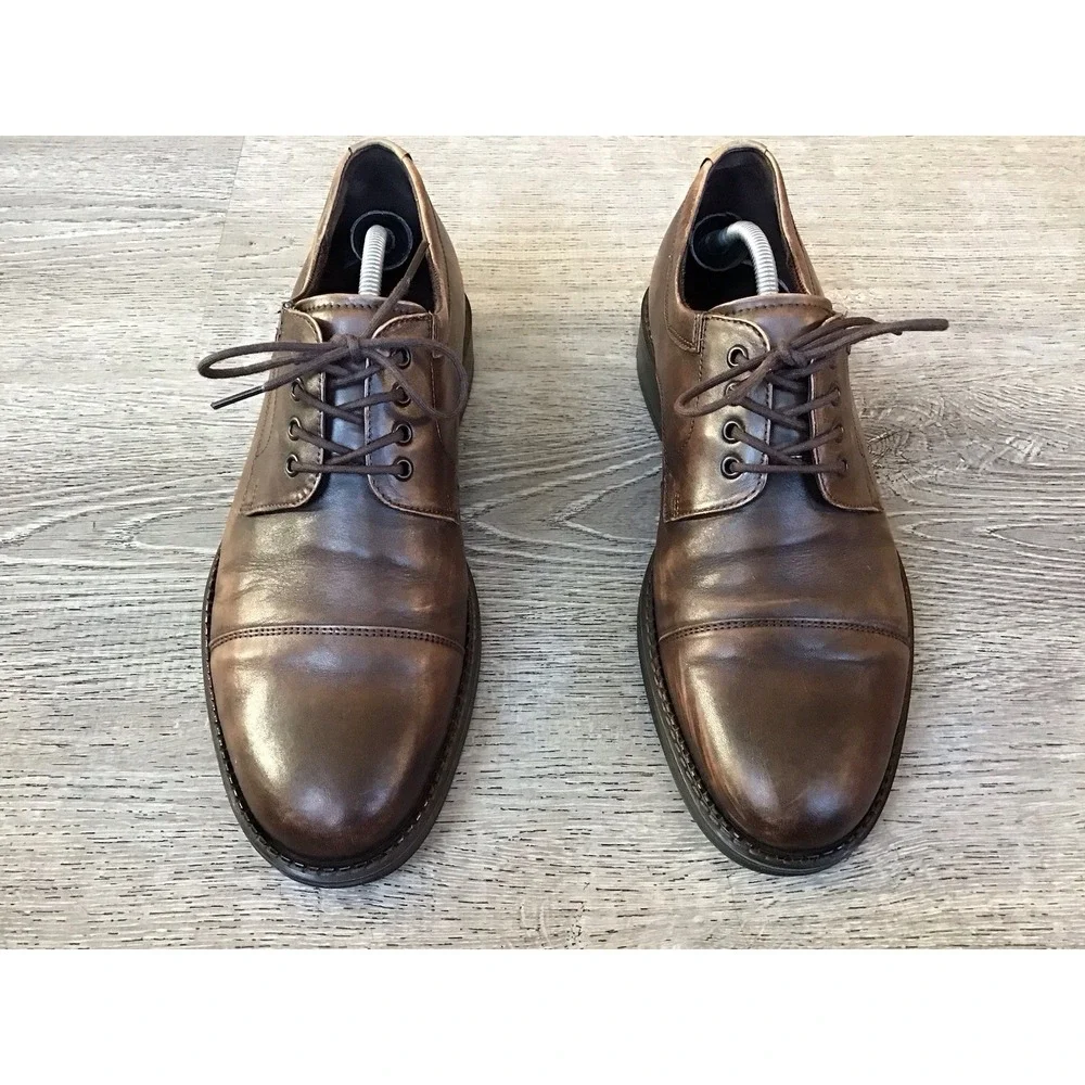 ECCO NEWCASTLE Toe Cap Derby Mens Size 45 / 11 Brown Leather Oxford Shoes Dress